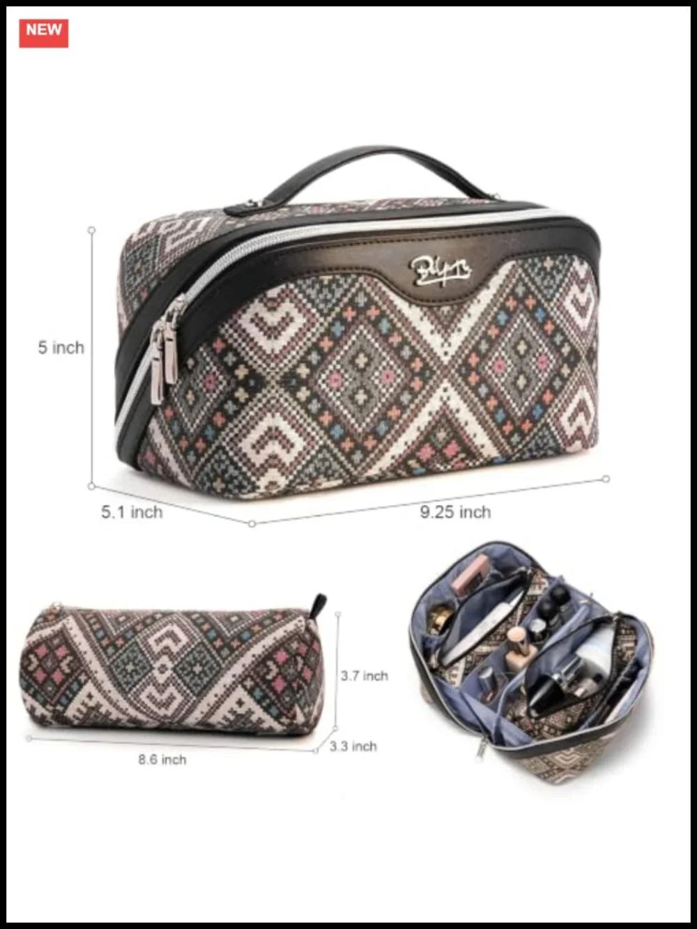 Boho Travel Makeup Bag Organizer - Waterproof Leather Cosmetic Case Set 3Pcs
